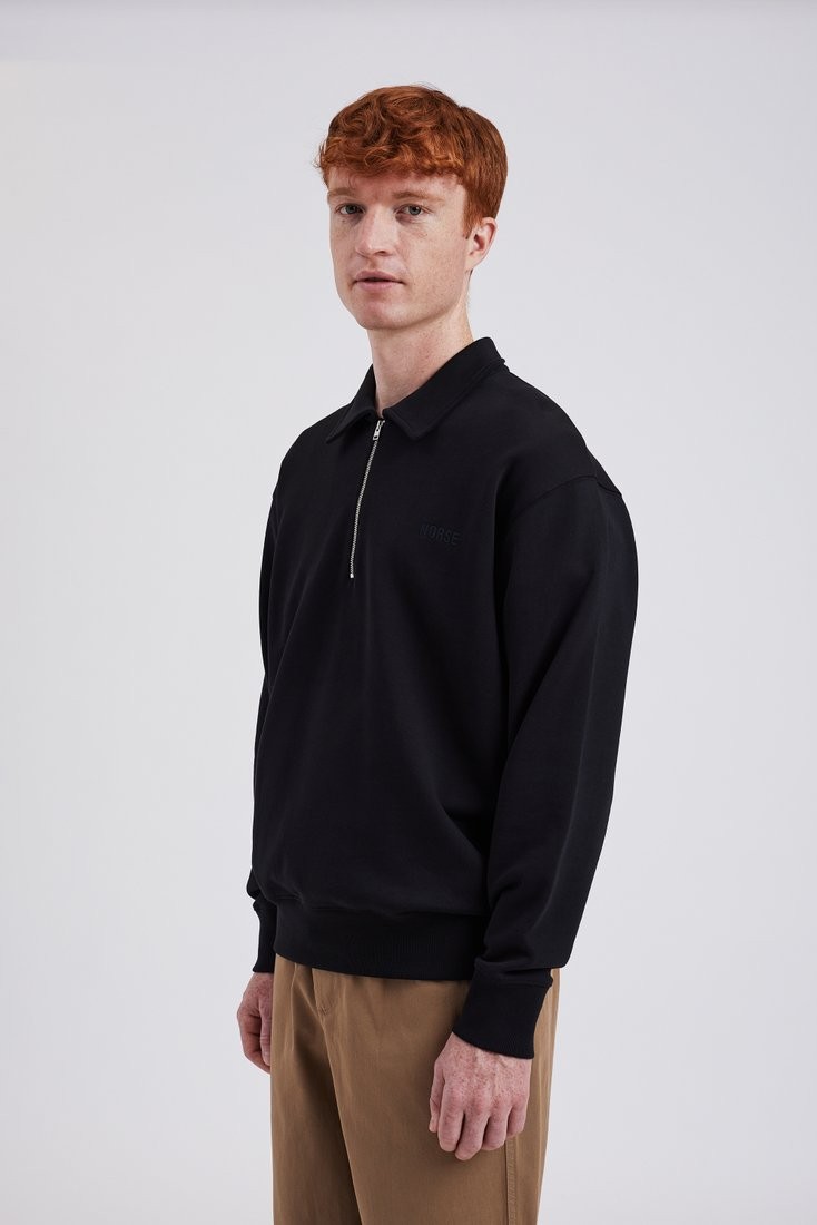 Ketel Relaxed Organic NORSE Logo Half Zip Black Norse Projects