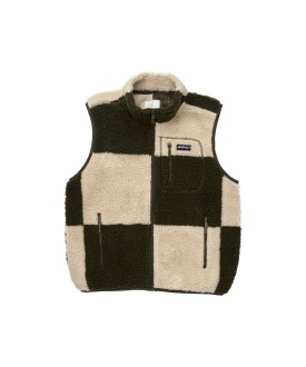 Checkered Sherpa Vest Natural / Olive Check Gramicci