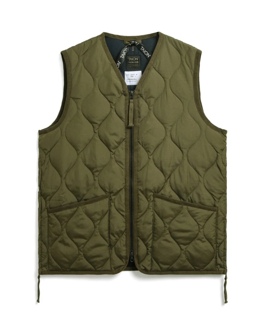 UNISEX Military Zip V Neck Down Vest Dark Olive Taion