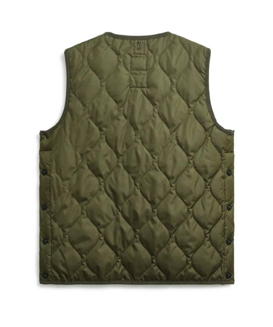 UNISEX Military Zip V Neck Down Vest Dark Olive Taion