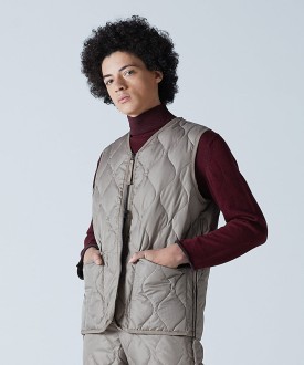 UNISEX Military Zip V Neck Down Vest L. Mocha Taion