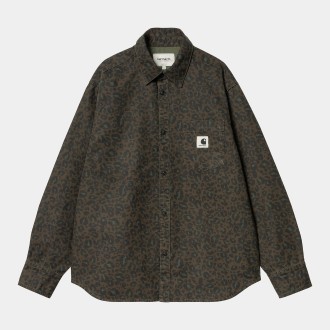 W' L/S Leo Shirt Camo Leo, Tamarind Office Green Carhartt WIP